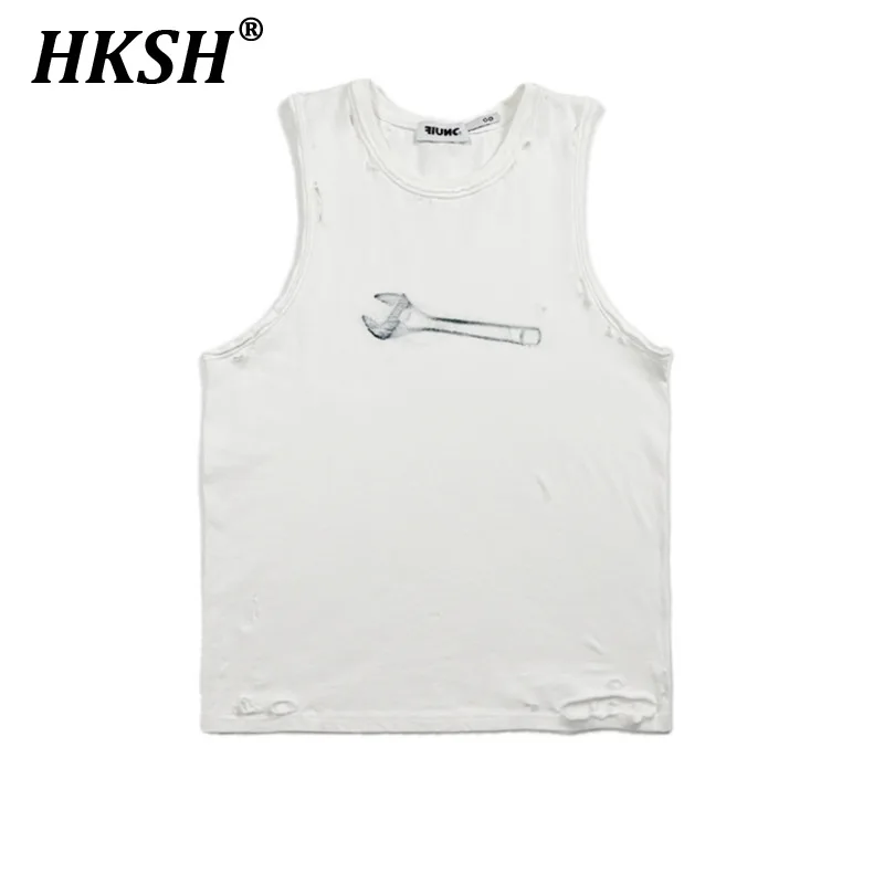 

HKSH Men's Tide Punk Cotton Summer New Fashion Sweetheart Tank Tops Large Size Print Scratched Retro Sleeveless Waistcoat HK1596