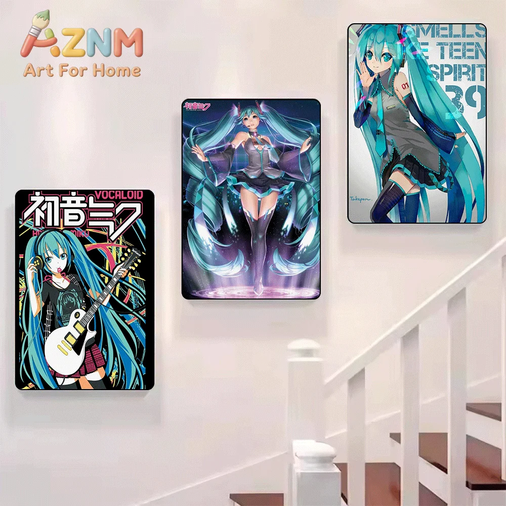 AZNM Hatsune Miku Rock Music Guitar Canvas Painting, Frameless Canvas Wall Art, Virtual Singer Anime Wall Painting for Bedroom view 5