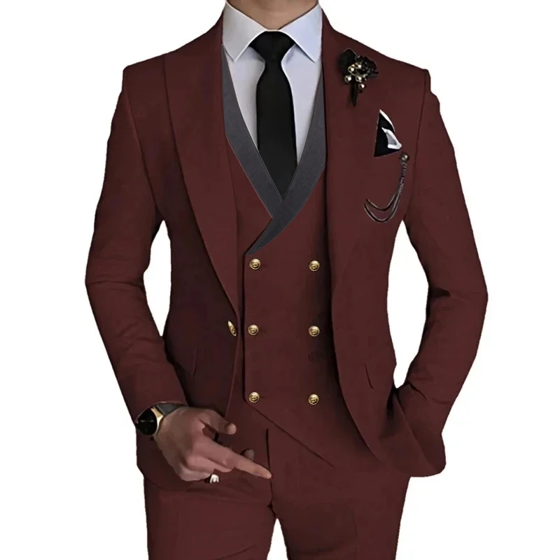 2024 Fashion New Men Boutique Business Solid Color Slim Wedding Suit / Male Stretch Fabric 3 Pcs Blazers Jacket Pants Vest