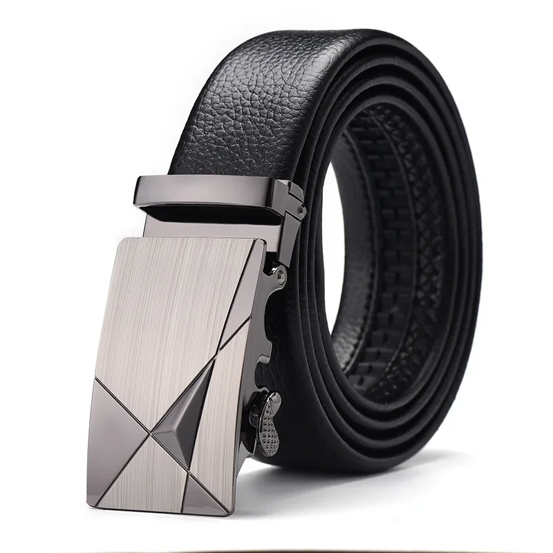 Men\'s belt automatic buckle with lychee pattern belt, business clothing accessories and gifts