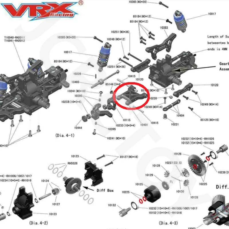 RC plastica 10401 anteriore inferiore Susp.Arm /10402 posteriore inferiore braccio per 1/10 VRX Racing RH1003 RH1004 RH1025 RH1026 auto elettrica