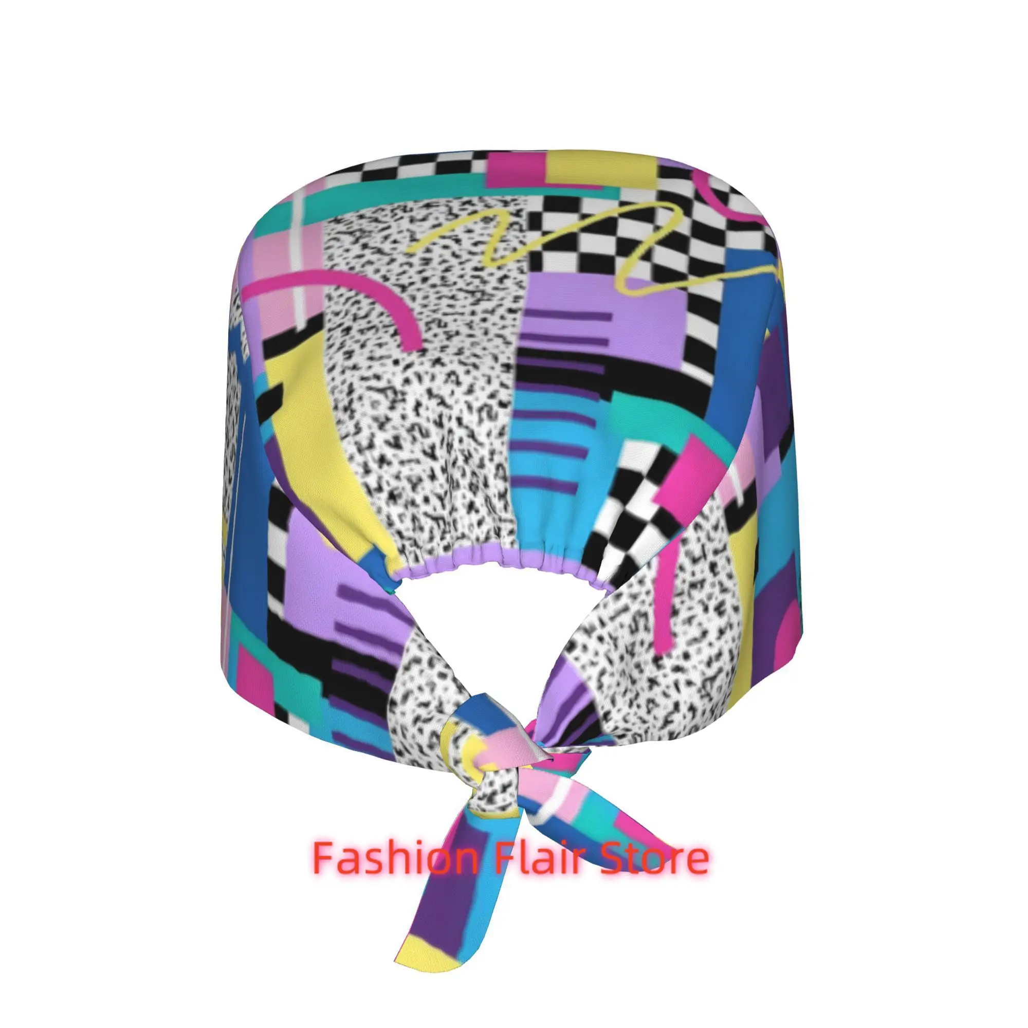 1pc Memphis Pattern Work Cap - Iconic 80s 90s Retro Pop Art Design with Multicolor (Turquoise/Pink/Purple/Black/White) Adjustabl
