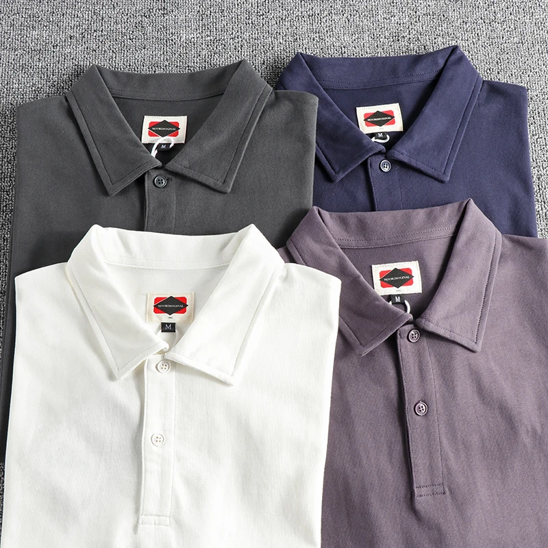 

Sleeve stitching design American retro solid color men's polo shirt washed cotton comfortable loose lapel short sleeve