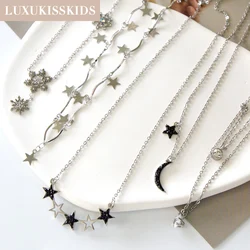 LUXUKISSKIDS Y2K Silver Color Star Pendant Necklace Rhinestone Minimalist Personalized Black Butterfly Charm Accessories On Neck
