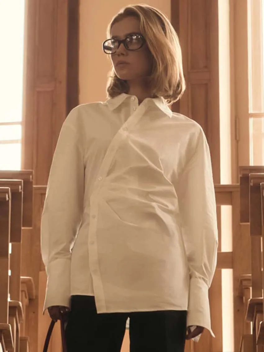 Oymimi Elegant White Cotton Women's Shirt Fashion Long Sleeve Turn-Down Collar Solid Shirts Casual New Single Breasted Blouses