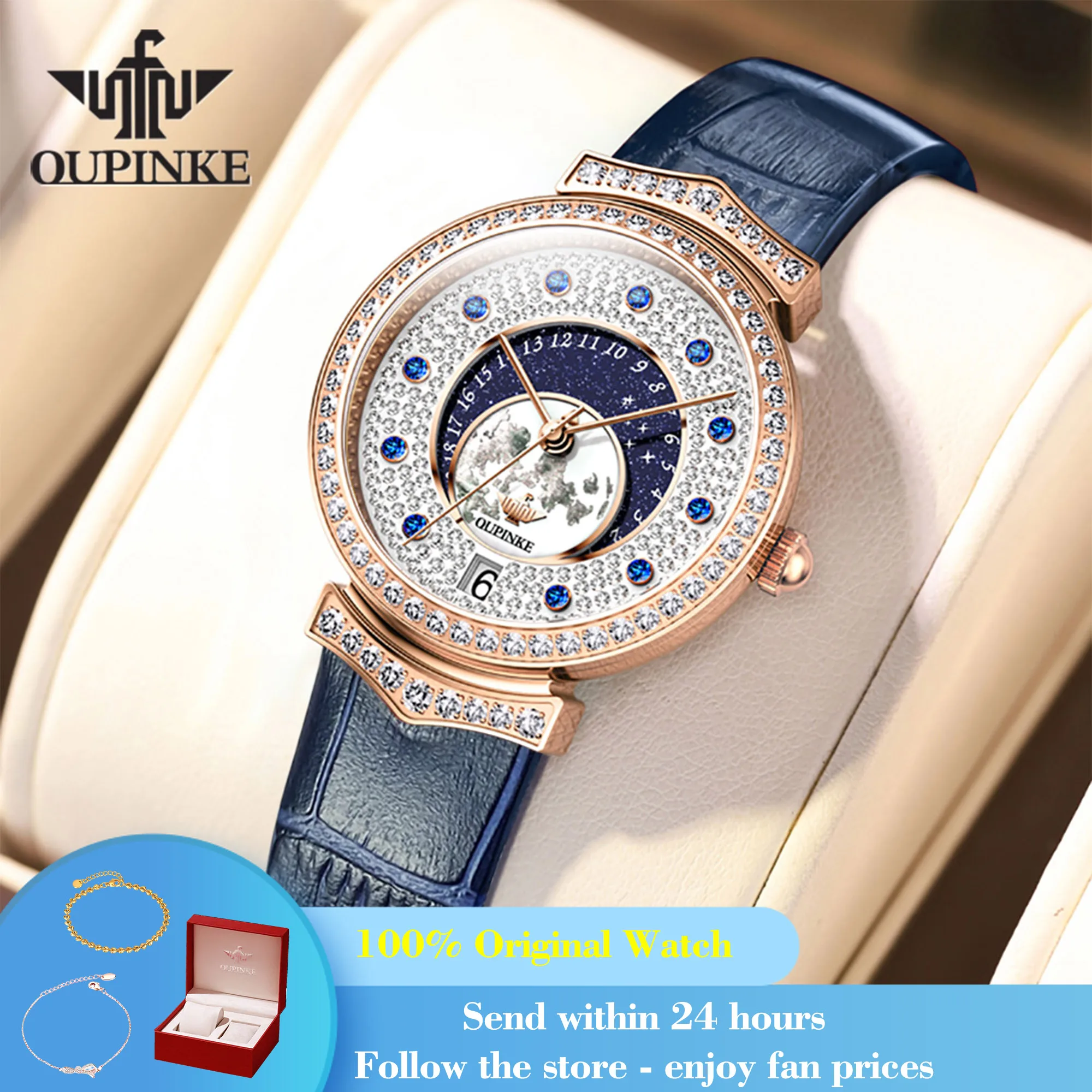 OUPINKE 3218 Watch For Women Luxury Calendar 50M Waterproof Diamond Quartz Wristwatch Original Top Brand Ladies Dress Watches
