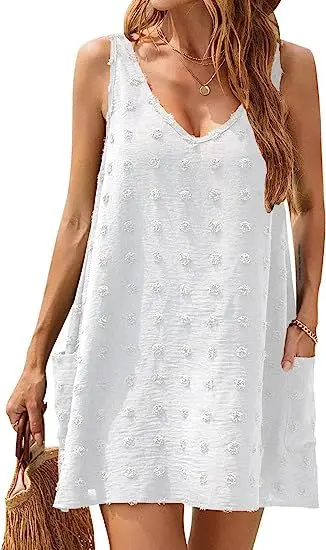 Copricostume da spiaggia da donna con scollo a V, gilet ampio, cinturino, tasca, maglietta, abito casual, moda estiva, abbigliamento taglie forti