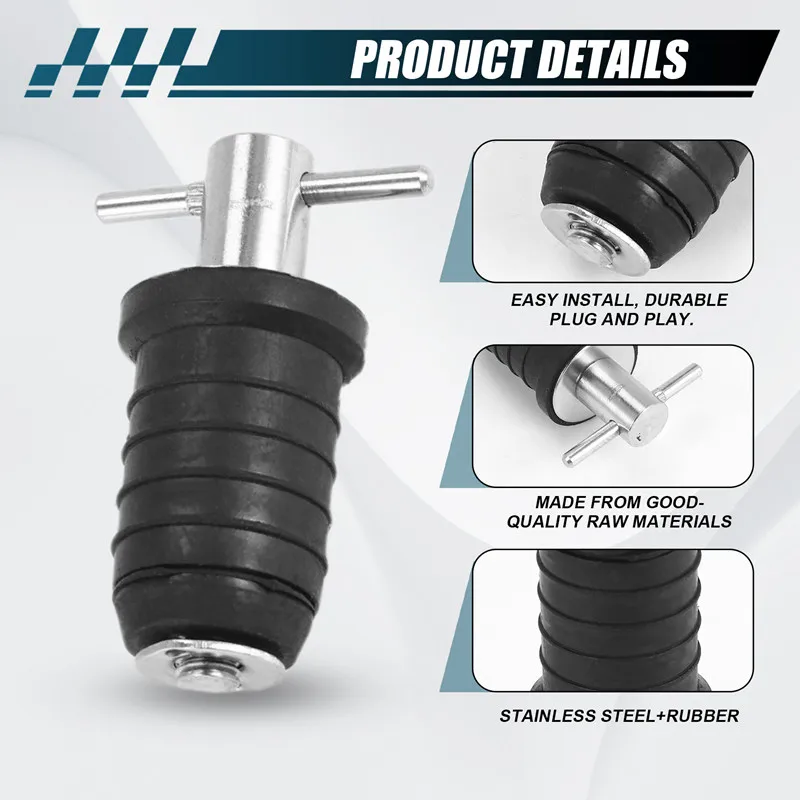 A28F-해양 보트 배수 플러그 T-핸들 나사 조정 가능한 고무 데크 배수 플러그
