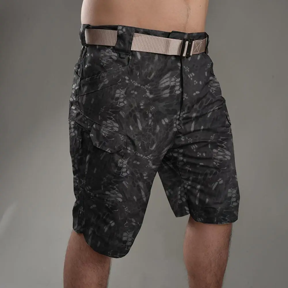 Men Summer Button Zipper Fly Shorts Urban Military Tactical Straight Leg Pockets Solid Camouflage Print Cargo Shorts Streetwear
