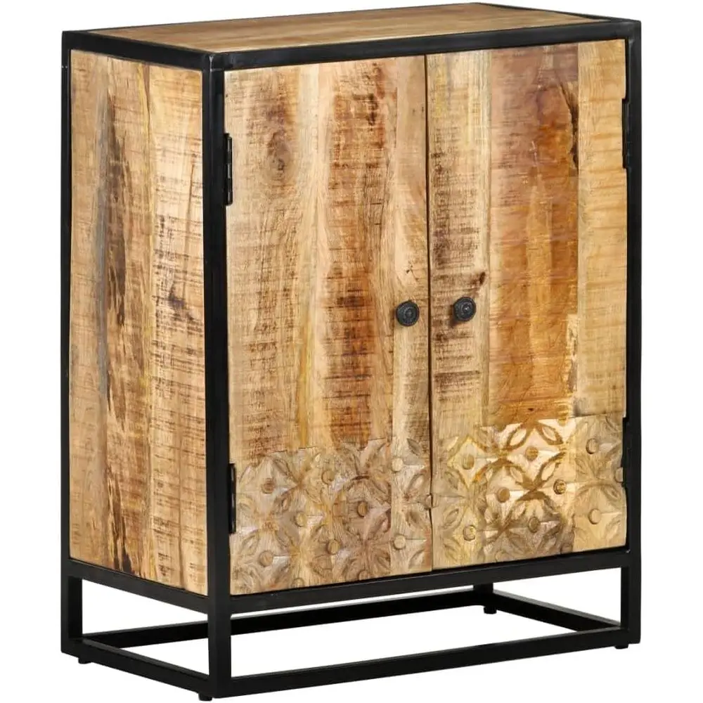 

Solid Mango Wood Handcrafted Sideboard with Decorative Inlays, Coffee Bar Storage, Suitable for Living, Dining, or Entryway