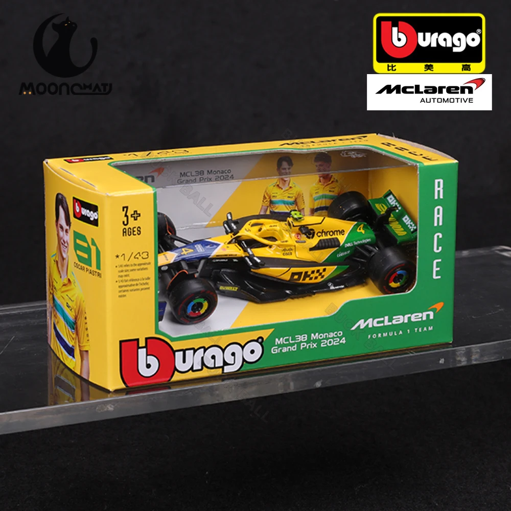 Nuovo Bburago 1:43 Mcl38 Monaco Mclaren Mcl38 Miami 2024 F1 Miniatura in lega 4 #   Lando Norris 81 #   Giocattolo modello pressofuso Oscar Piastri