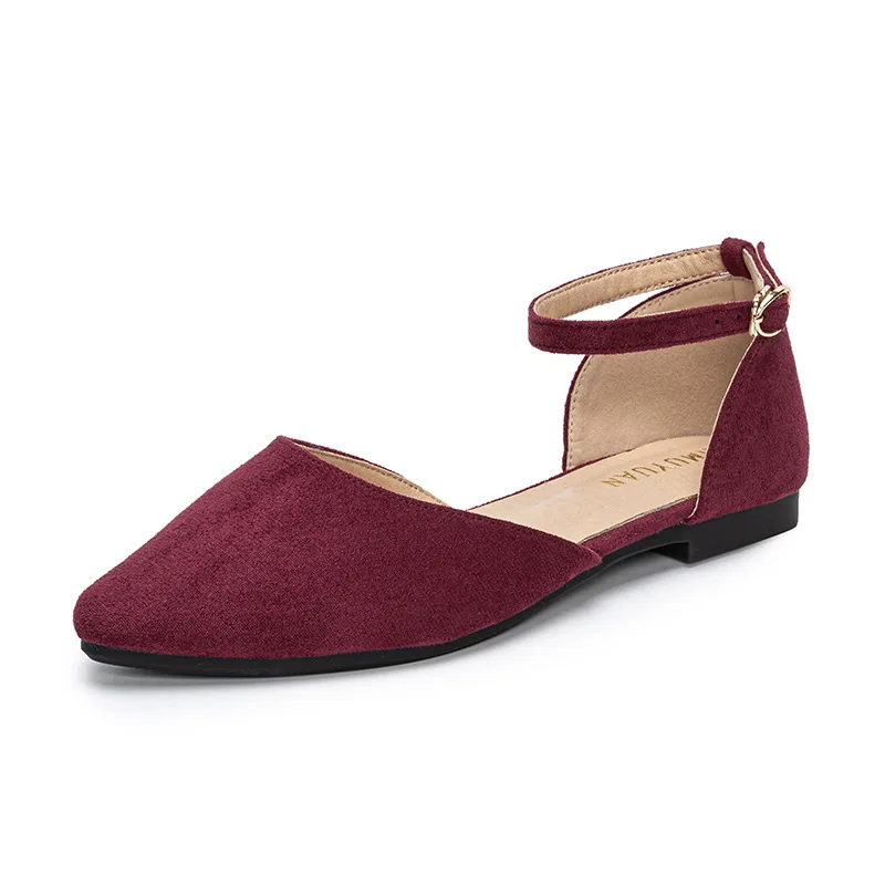 Lady Mary Jane Buckle Strap No Heel Sandals Elegant Flock Shoes Cover Heels Flats For OL Black Blue Green Wide Fitting