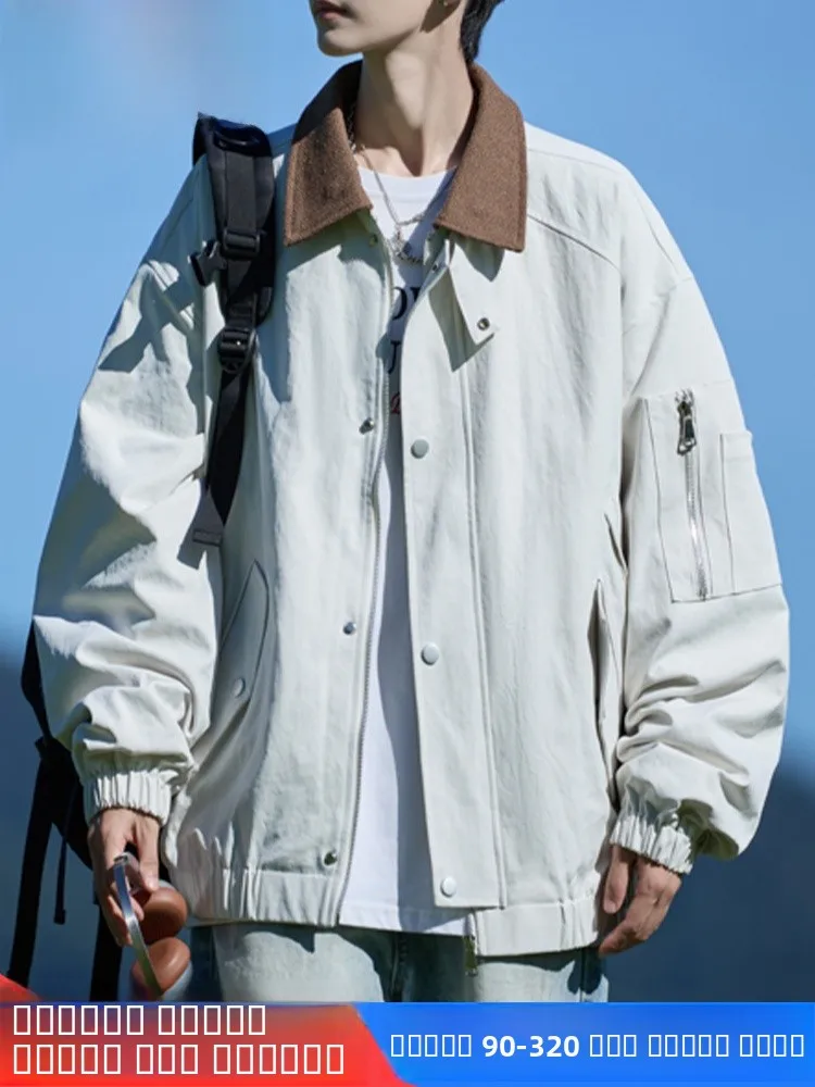 

Мужская повседневная рабочая куртка свободного кроя, весна-осень 2025, новая модная модель с отложным воротником, верхняя одежда из полиэфирного волокна