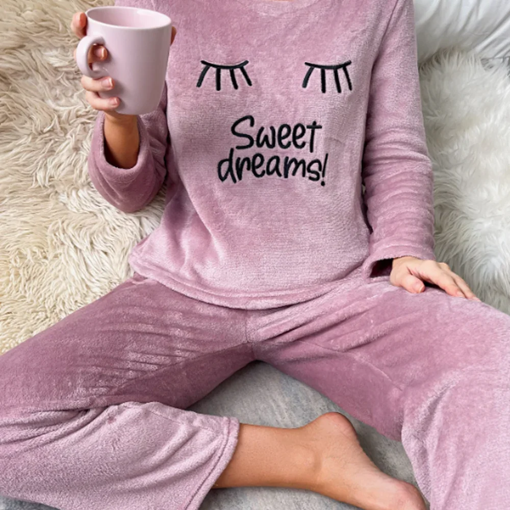 Winter Women Pajamas Set Thermal Flannel Sleepwear Casual Lady Velvet Pijamas Pullover Nightwear Coral Home Suits Girls Pyjamas