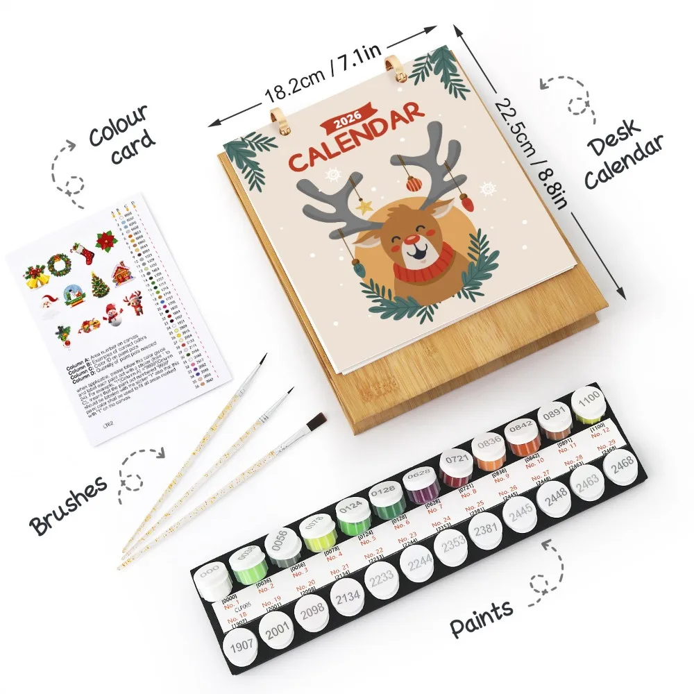

Creative 2026 Edition Desk Calendar Handmade 12 Month Standing Flip Calendar Hand Drawn Paint By Numbers Table Planner Gift