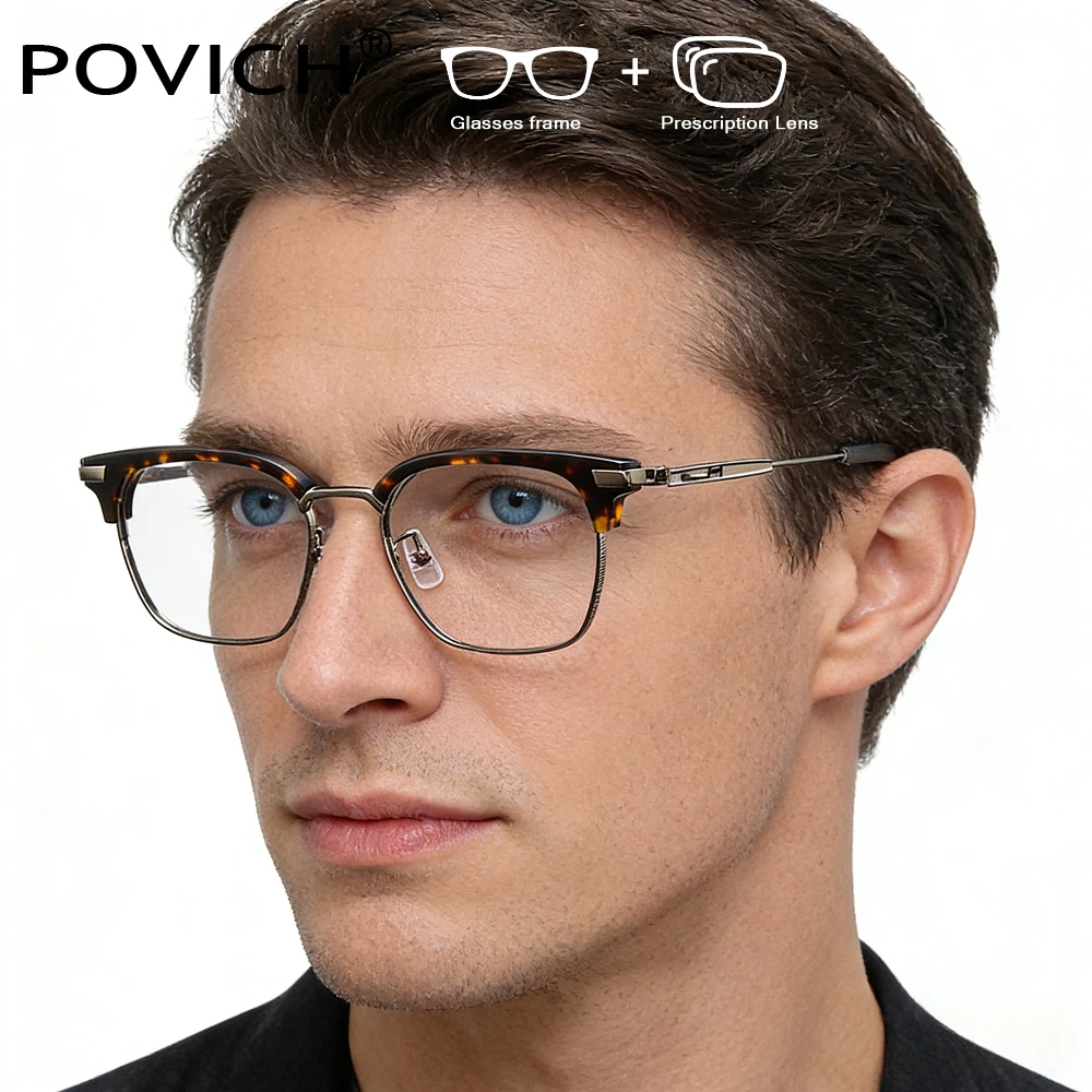 Retro Fashion Men Multi functional Glasses Pure Titanium Acetate Handmade Glasses Anti Blue Light Progressive Eyeglasses
