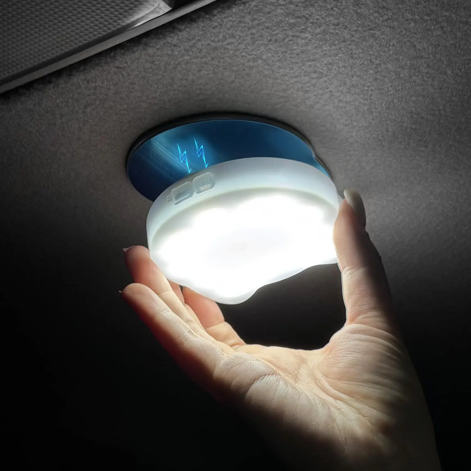 DIYSMART Car Interior Ceiling Roof Lights Cat Head Shape Rechargeable LED Puck Lights Touch Light Tap Lighting Dome Reading Lamp