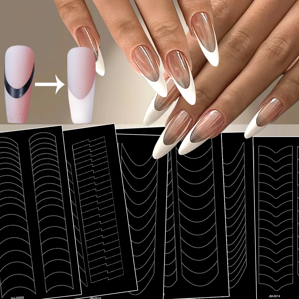 1 stks gebogen Franse lijnen nail art stencils stickers V-vormig patroon klassieke Franse nagelstickers tekening lijnhulp nagelsticker om