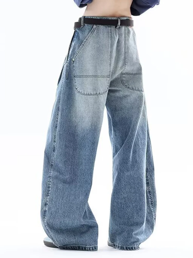 

Y2K женские широкие джинсы с высокой талией в американском стиле ретро свободный крой прямые брюки для похудения летние повседневные