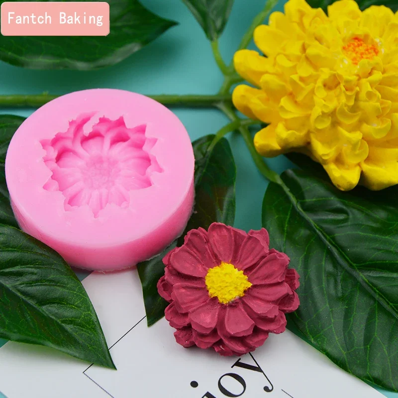 ดอกเบญจมาศดอกไม้รูปFondant Daisyซิลิโคนแม่พิมพ์หัตถกรรมช็อกโกแลตเบเกอรี่แม่พิมพ์เค้กตกแต่งเครื่องมือPastry Tool
