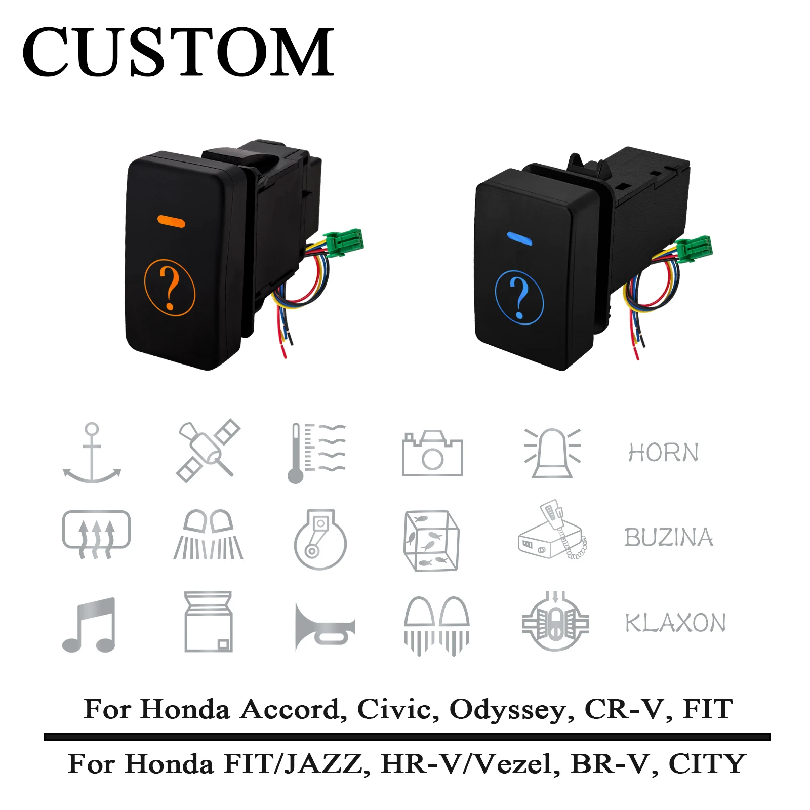 12V Custom Car Push Switch - Orange LED Light Power ON-OFF Button for Honda Civic Accord Odyssey FIT / JAZZ CR-V CITY BR-V
