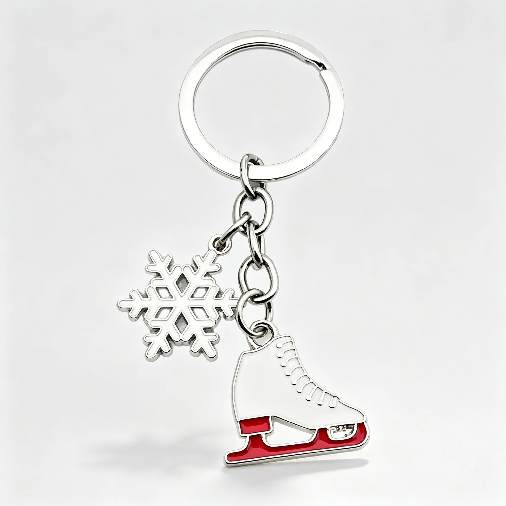 Schlüsselanhänger Eisschlittschuh & Schneeflocke Legierung Weiß Rot Emaille Niedlicher Winter-Taschenanhänger Weihnachtsgeschenk Damen Sport-Urlaubszubehör – Detail 7