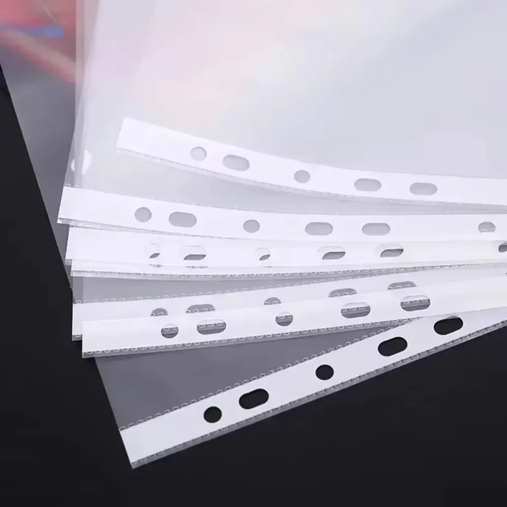 100 個 11 穴肥厚透明プラスチックパンチファイルフォルダー A4 ドキュメントスリーブプロテクター事務用品