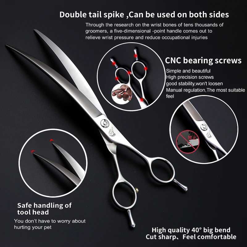 Crane JP VG10 Steel 8 inch 40°Curved Scissors Pet Dog Grooming Scissors Shears Pet Big Curved Shears Dogs Products