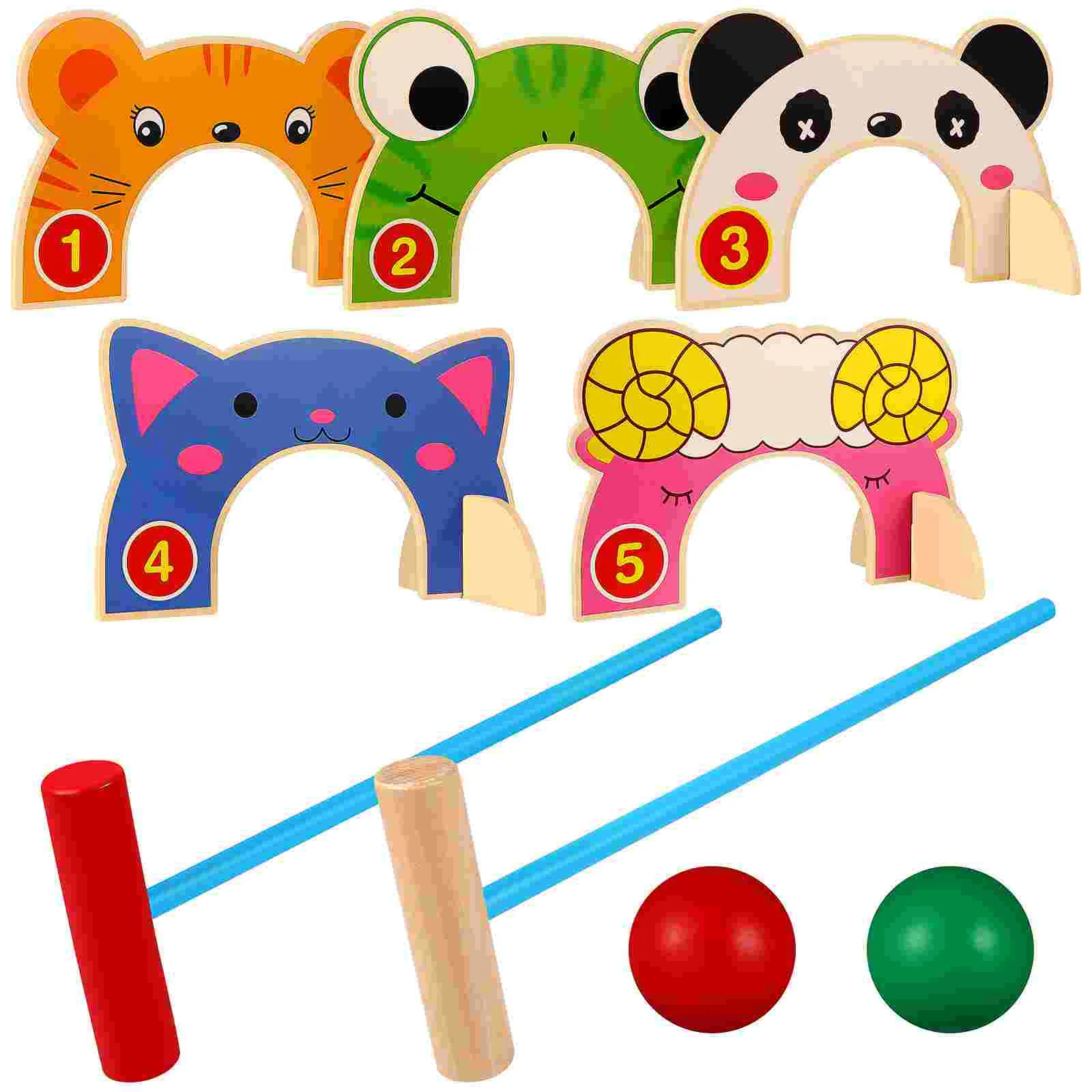 

Animal Croquet Child Audlt Toys outside Kids Outdoor Playset Wooden Lawn Games Interactive