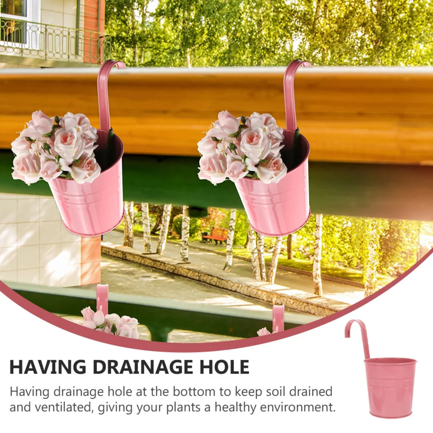 Flower Bucket Hanging Pots Planter Pot Iron Garden Plant Balcony Metal With Vase Flowerpot Container Railing Decor Hook Vintage