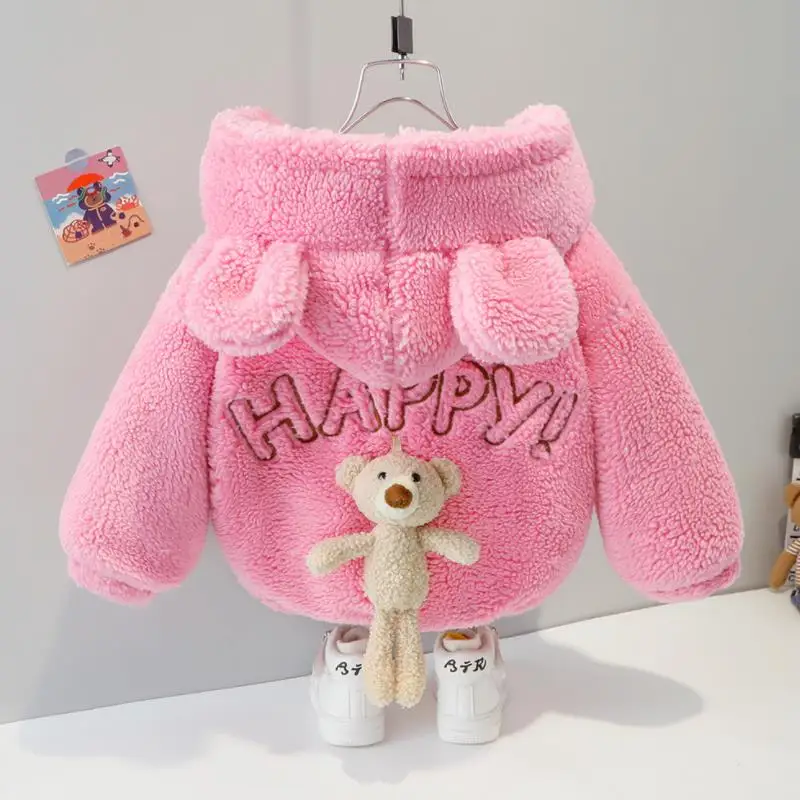 Winter Children Warm Jacket Plush 2021 New Fashion Cute Bear Boys Girls Thickened Lamb Wool Jacket Cardigan Coats Kids Outerwear