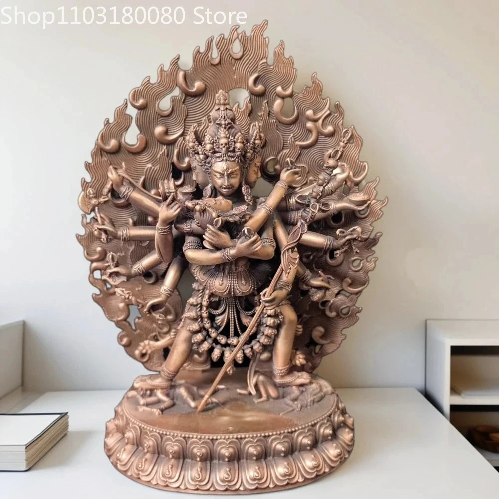 Red Copper Carved Yab-Yum Cakrasamvara Samvara Statue Tibetan Tantric Deity Khorlo Demchog Chakrasamvara Sculpture,27cm,15cm