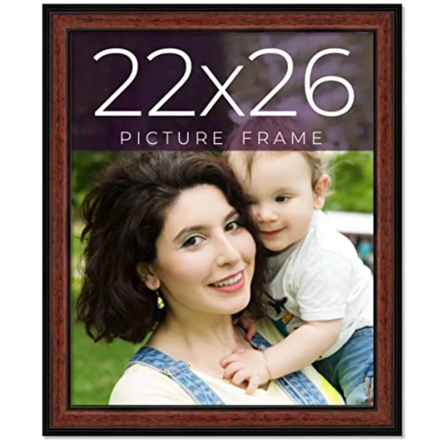 

22x26 Inch Solid Wood Picture Frame in Brown Round Mahogany Finish with 1.25 Inch Moulding Width Ideal for Executive Offices an