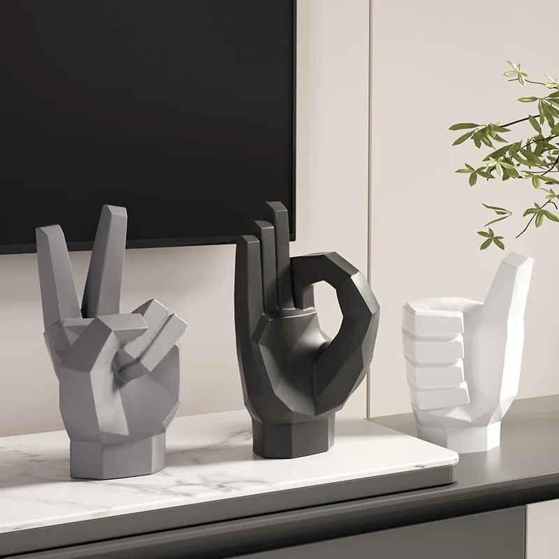 Modern Abstract Hand Gesture Sculpture, Minimalist Resin Art Statue for Living Room,Premium Showroom Hotel Office Tabletop Decor