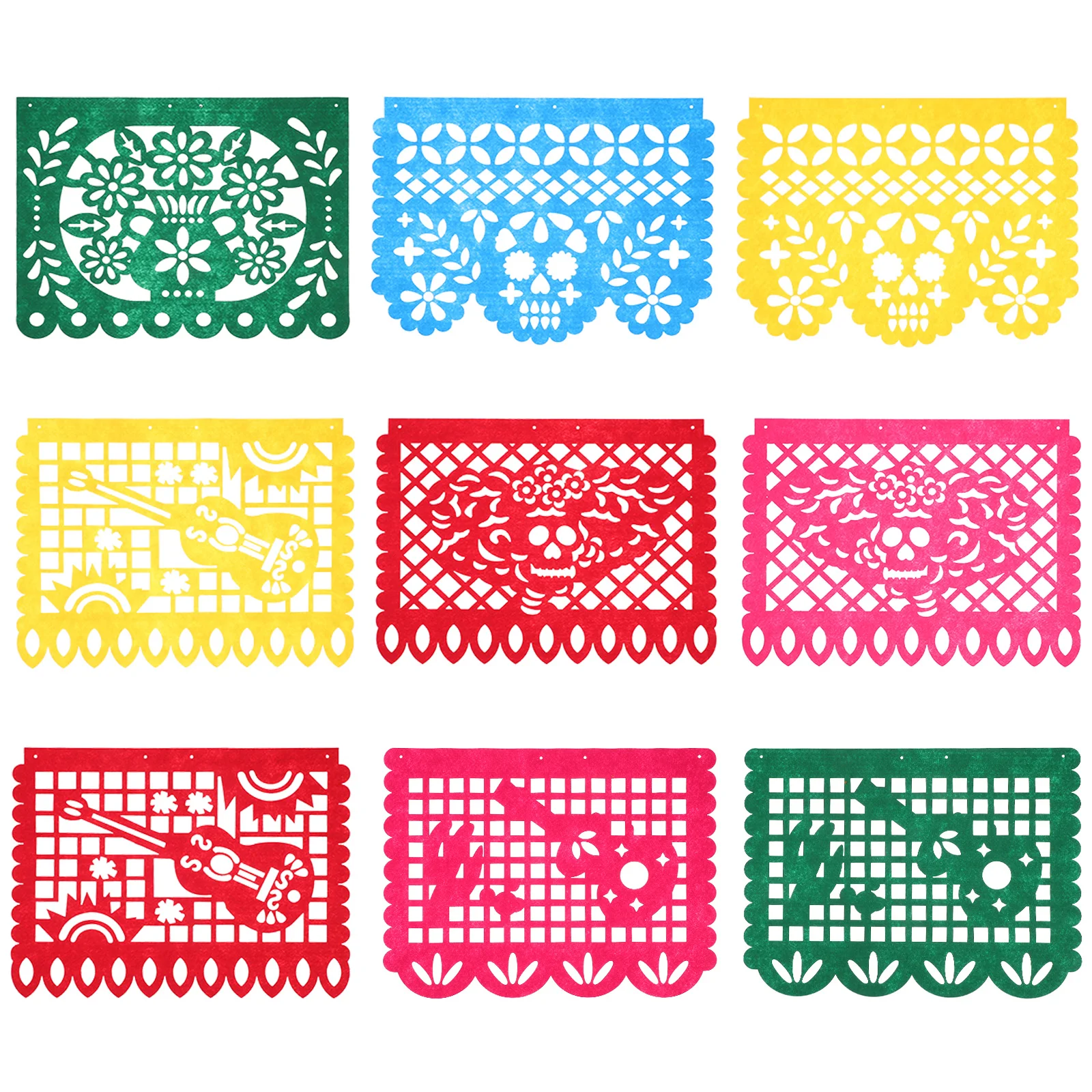 

Non Woven Lacing Flags Bright Colors Traditional Mexican Day Of Dead Banner Fiesta Supplies Lightweight Easy Hang