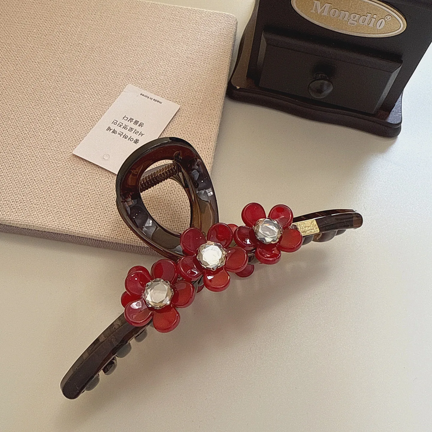 

Trendy and Vivid Red Miniature Flower Scrunchie Hair Clip, Versatile and Simple Rhinestone Hairpin