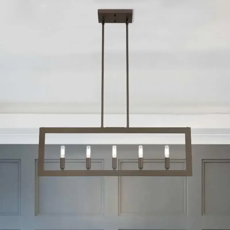 Kitchen Island Lighting Dark Bronze Rectangular Light Fixture 5 Lights Linear Modern Chandelier for Living Room Foyer