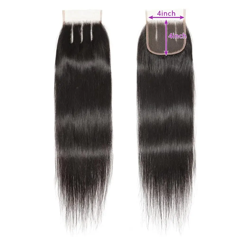 Perruque Lace Frontal Closure naturelle brésilienne, cheveux humains, 4x4, 13x4, pre-plucked, avec Baby Hair, Swiss Lace Frontal Closure transparente