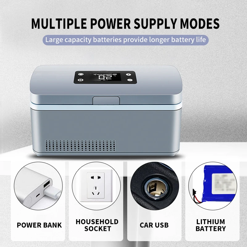 385ml Grey LED Display Car  Refrigerator Electric/Battery Powered Mini Insulin Cooler Case for Household & Outdoor Use