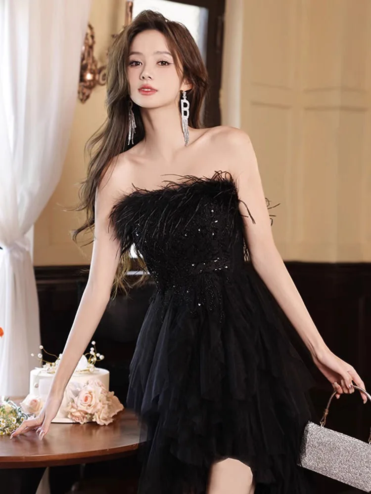 Hot Selling No. 37 Black Evening Dress 2024 New High-end Banquet Lady Dress Niche