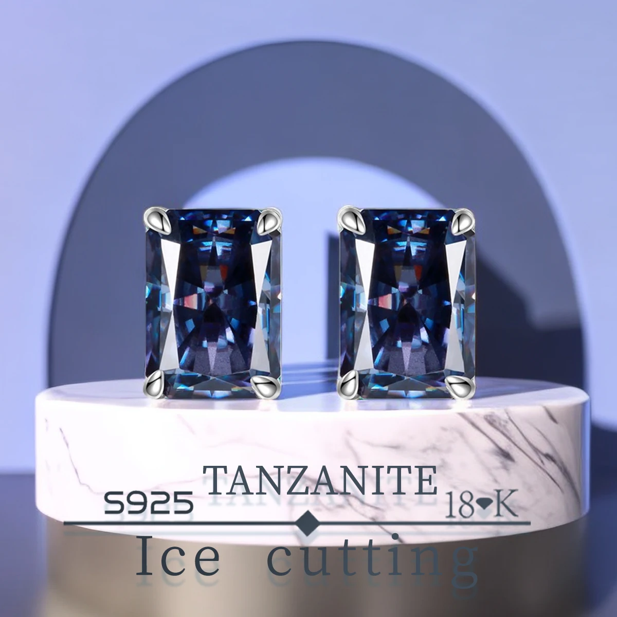 

S925 sterling silver plated platinum and golden rectangle earrings classic style ice cut Tanzanite blue zircon earrings women