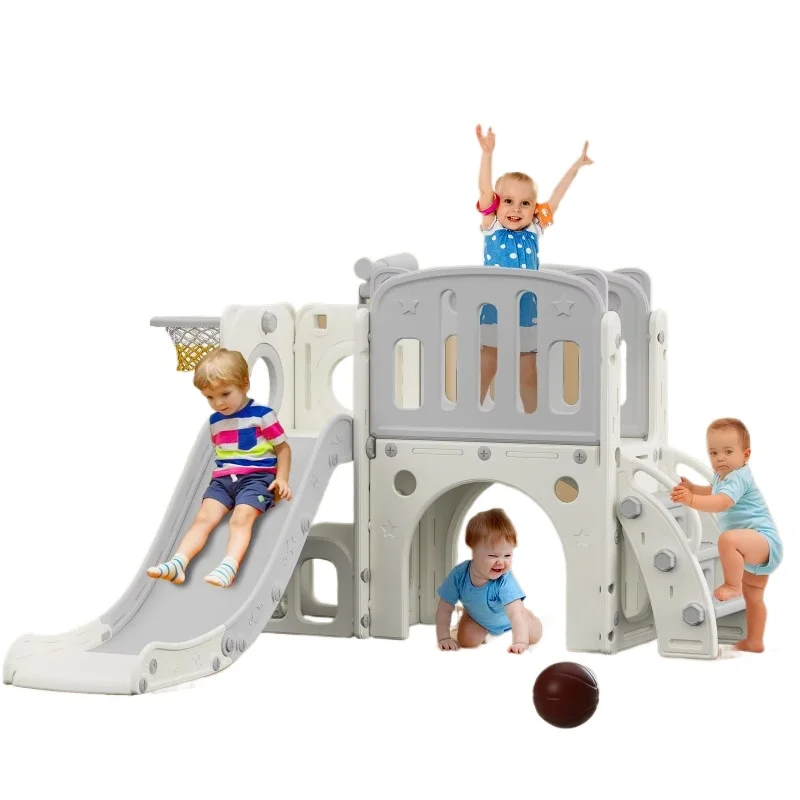 

Children's multi-purpose indoor playground plastic combination slide and baby playroom and rock climbing swing