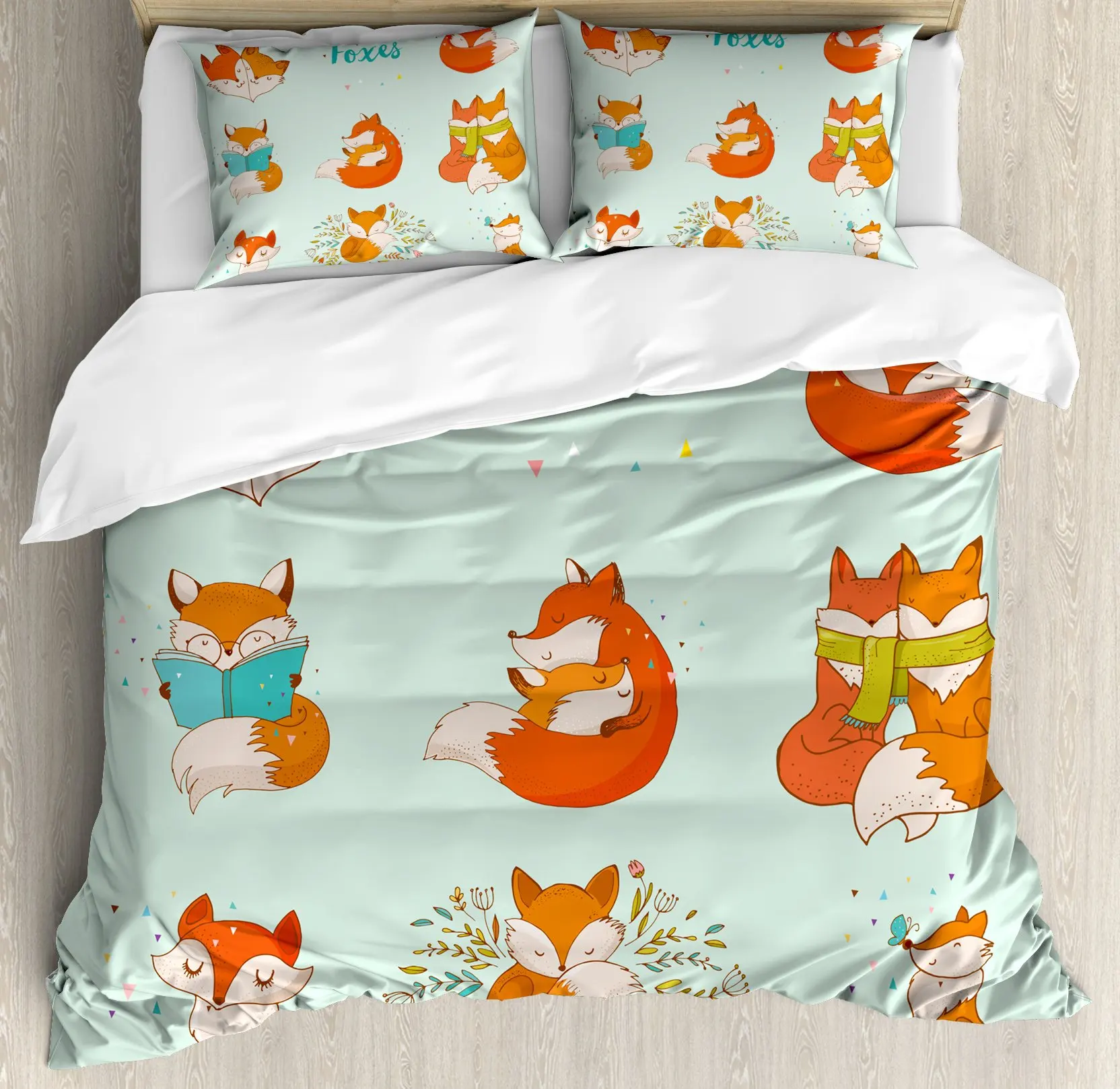 Furry Fox Duvet Cover Set Wild Animal Cold Winter Print, Decorative 3 Piece Bedding Set with 2 Pillow Shams,Full Queen King Size