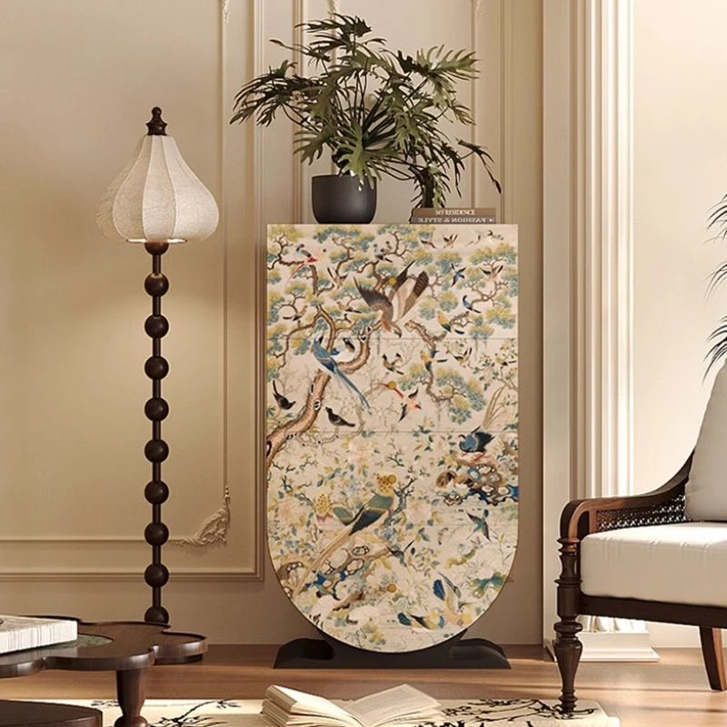 

French medieval style light luxury solid wood chest of drawers The living room is decorated against the wall and the chest