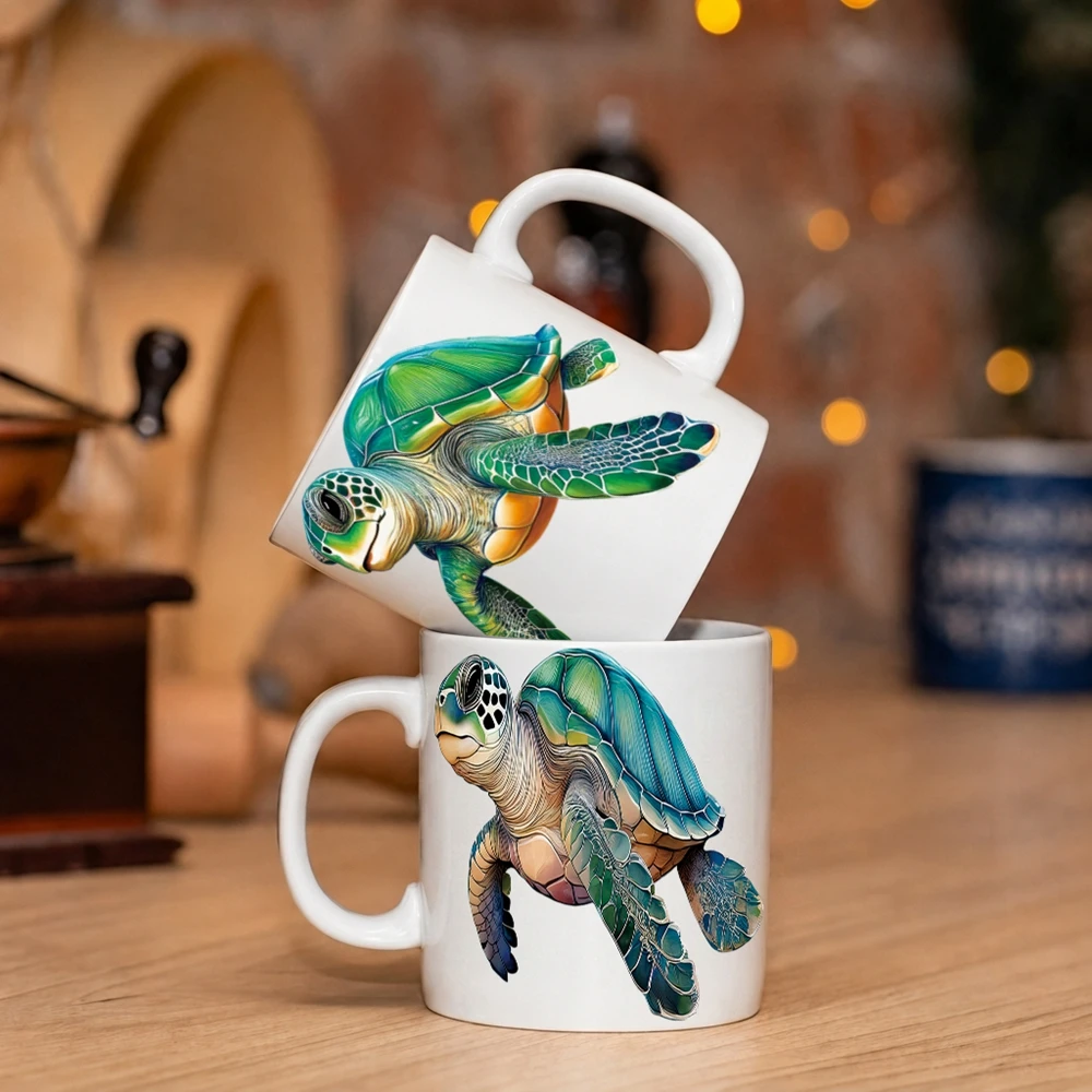 8pcs Rainbow Sea Turtle UV DTF Cup Pack For Glass Waterproof Sea ​​turtle Seaweed Exquisite Design UV DTF Sticker For Mug