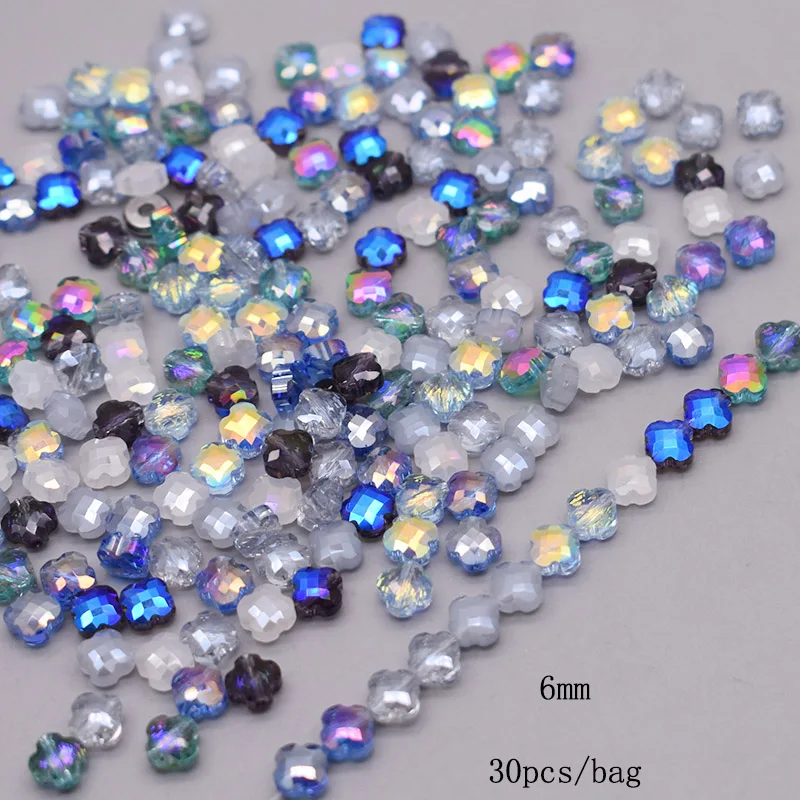 6mm 30pcs/bag Four Leaf Clover Crystal Glass Beads Pink Color Faceted Crystal Clover Beads for Jewelry Making DIY Bracelet