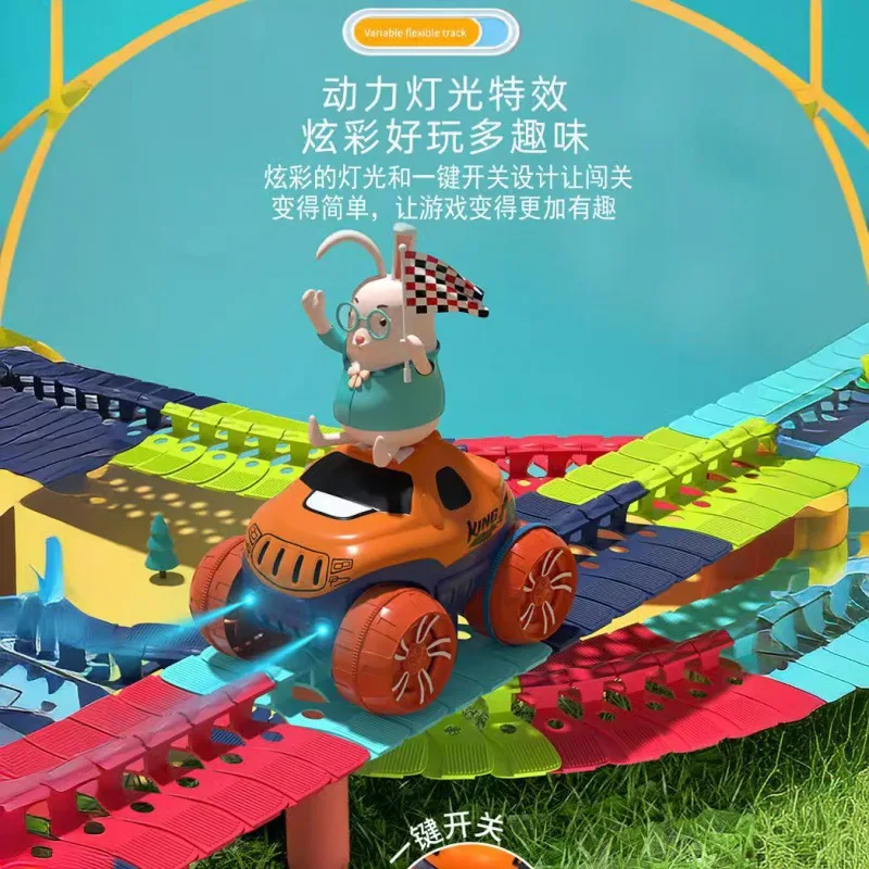 Nova pista de corrida brinquedo carro diy faixas velocidade mutável conjunto slot elétrico trem ferroviário magia flexível presente aniversário para meninos