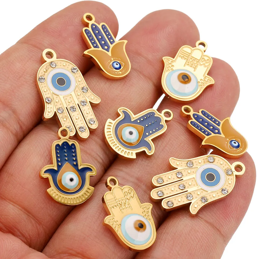 4Pcs Stainless Steel Hamsa Hand Charms with Evil Eye Charm Pendant for Earring Bracelet Jewelry Making Supplies DIY Accessories