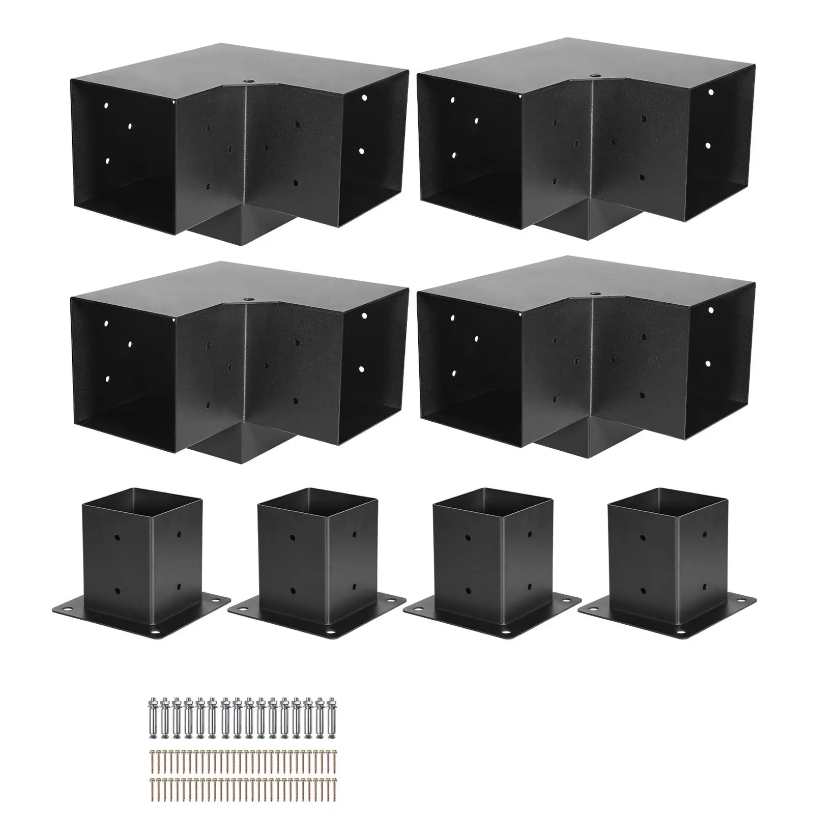 Pergola Bracket Kit, 4x4 Inch (Inner Size 3.5x3.5), 4 Pcs 3-Way Heavy Duty Corner Bracket Woodworks DIY Post Base Kit, Easy Installation Wooden Beams for Gazebos, Patio Pergolas, Log Cabin