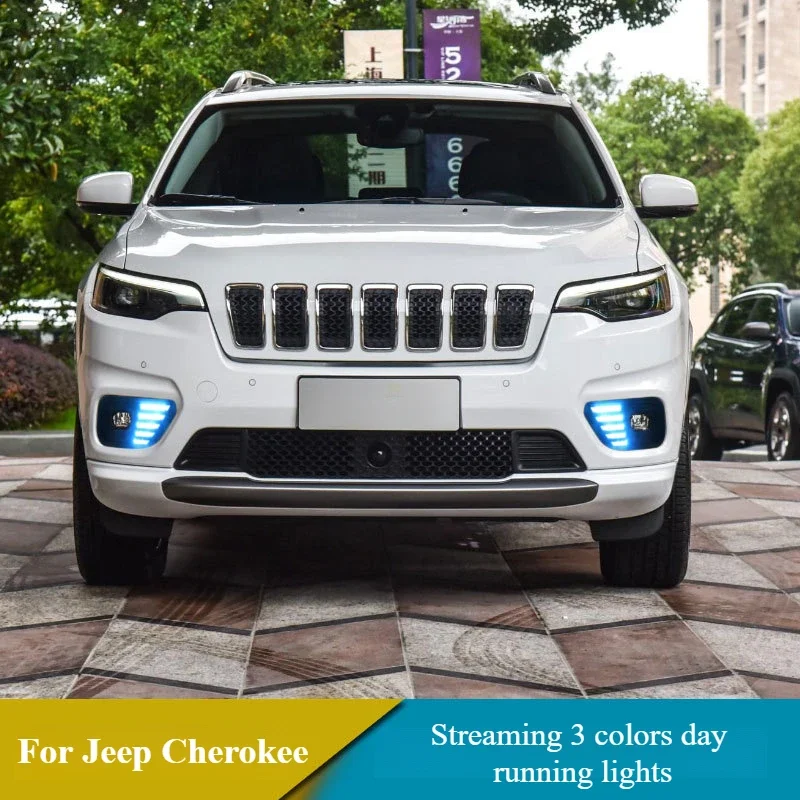 

For 2018 2019 Jeep Cherokee Daytime Running Lights Turning Lights Night Blue Front Fog Lamp Modified Accessories